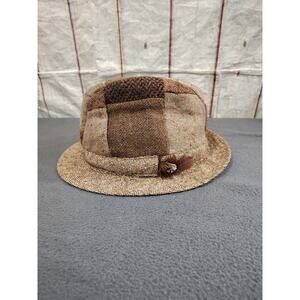 Vintage Irish Wool Patchwork Men's Donegal Tweed Walking Bucket Hat Castlebar